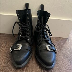 Dr. Martens Boots Black Leather Boots with a Silver Buckle, Size 8